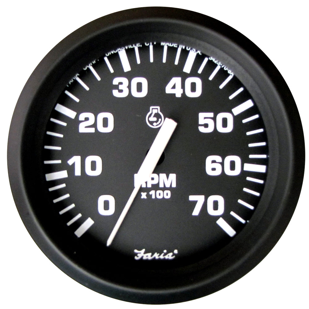 Faria Beede Instruments Faria Euro Black 4" Tachometer - 7,000 RPM (Gas - All Outboard) — marine gauges