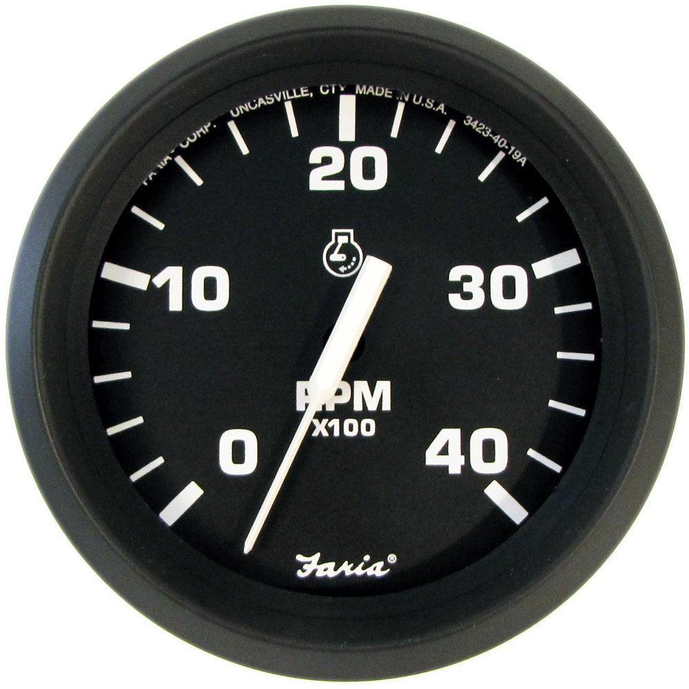 Faria Beede Instruments Faria Euro Black 4" Tachometer - 4000 RPM (Diesel) (Mechanical Takeoff) — marine gauges