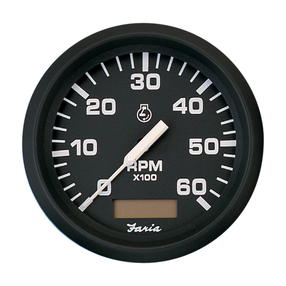 Faria Beede Instruments Faria Euro Black 4" Tachometer w/Hourmeter - 6,000 RPM (Gas - Inboard) — marine gauges