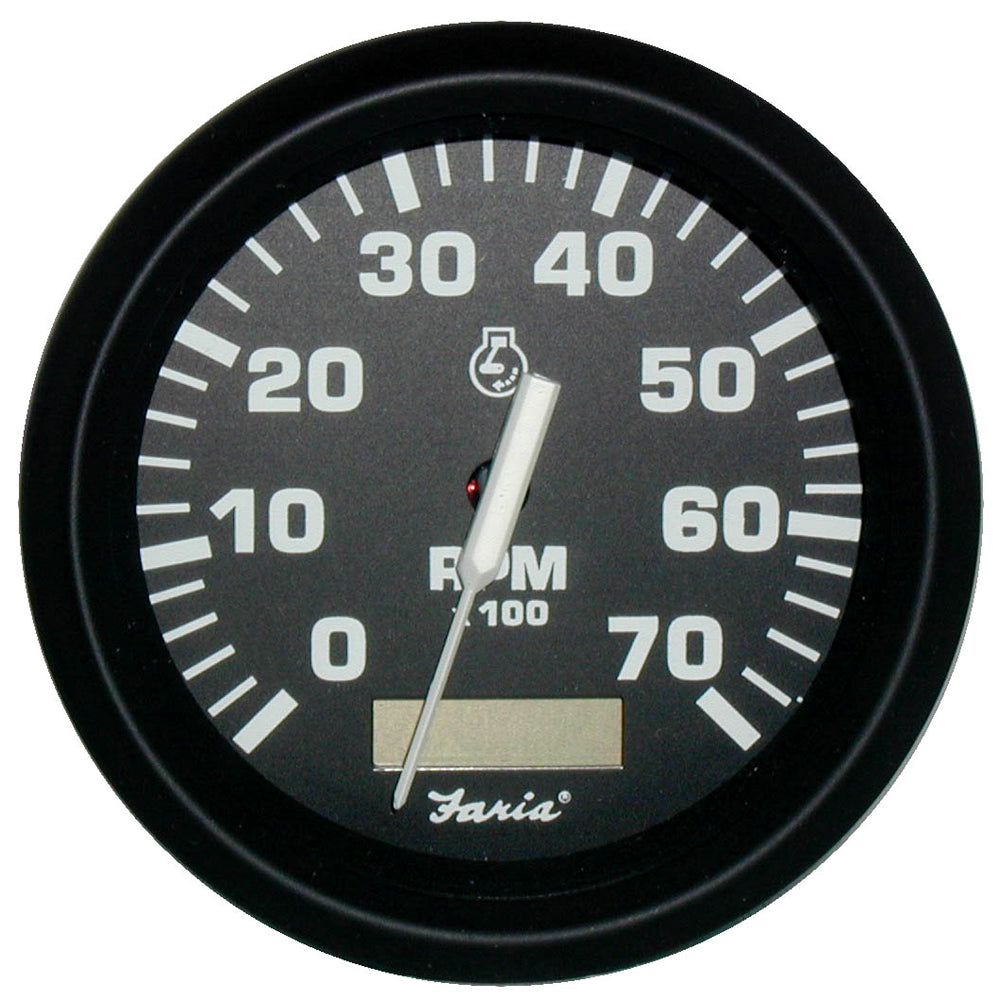 Faria Beede Instruments Faria Euro Black 4" Tachometer w/Hourmeter - 7,000 RPM (Gas - Outboard) — marine gauges