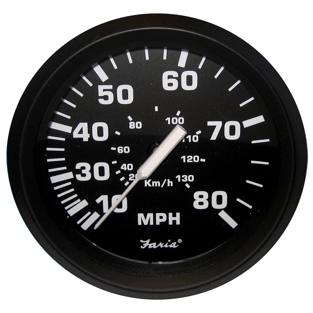 Faria Beede Instruments Faria Euro Black 4" Speedometer - 80MPH (Pitot) — marine gauges