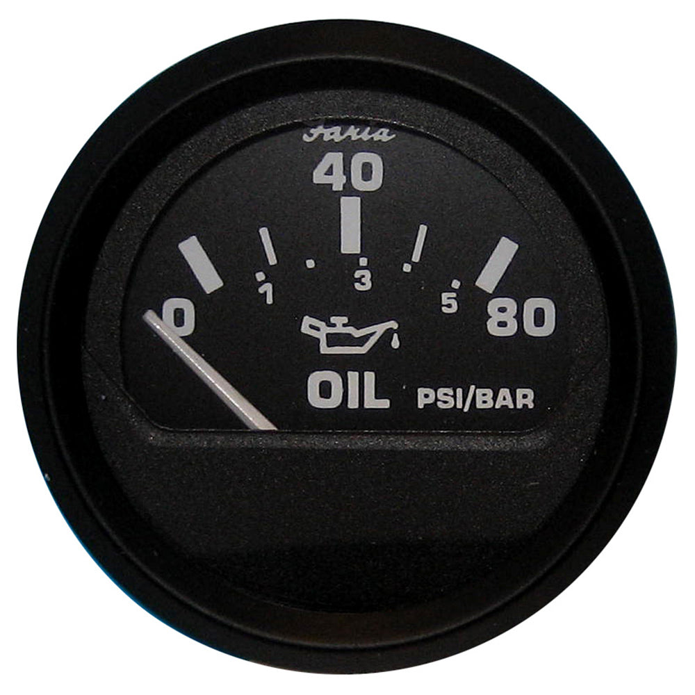 Faria Beede Instruments Faria Euro Black 2" Oil Pressure Gauge (80 PSI) — marine gauges