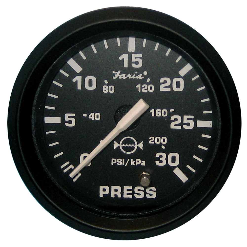 Faria Beede Instruments Faria Euro Black 2" Water Pressure Gauge (30 PSI) — marine gauges