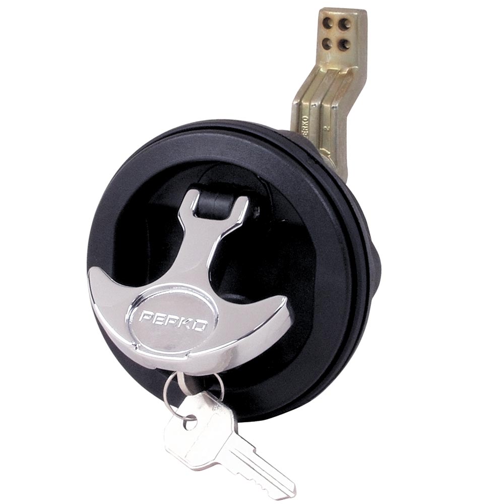 Perko Surface Mount & Latch - Black Body, Chrome Handle, Offset Cam Bar, 3/4" - 2-3/8" — marine latches