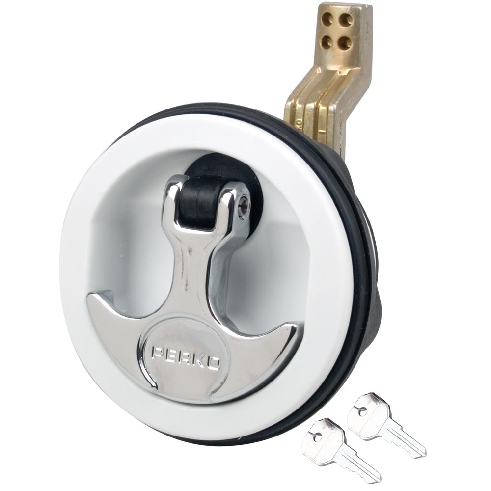Perko Surface Mount & Latch - White Body, Chrome Handle, Offset Cam Bar, 3/4" - 2-3/8" — marine latches
