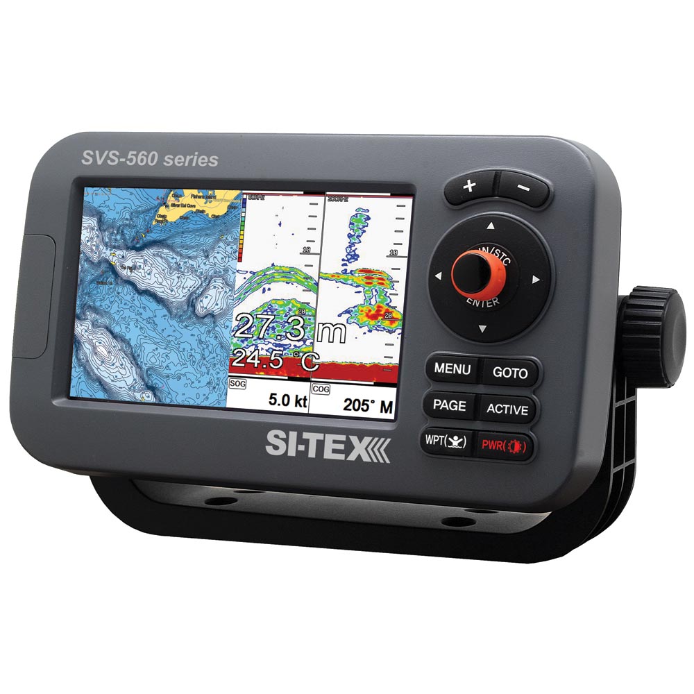 SI-TEX SVS-560CF-E Chartplotter - 5" Color Screen w/External GPS & Navionics+ Flexible Coverage — marine gps - fishfinder combos