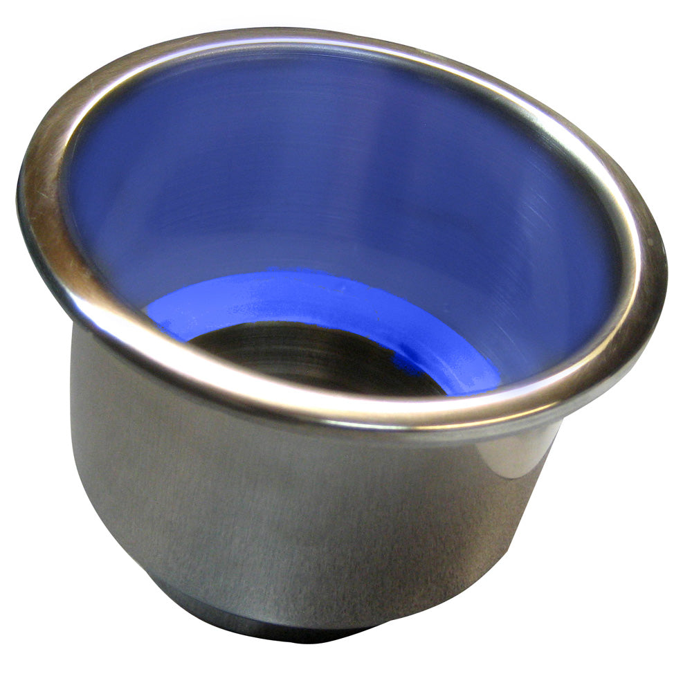 Whitecap Flush Mount Cup Holder w/Blue LED Light - Stainless Steel — marine deck / galley