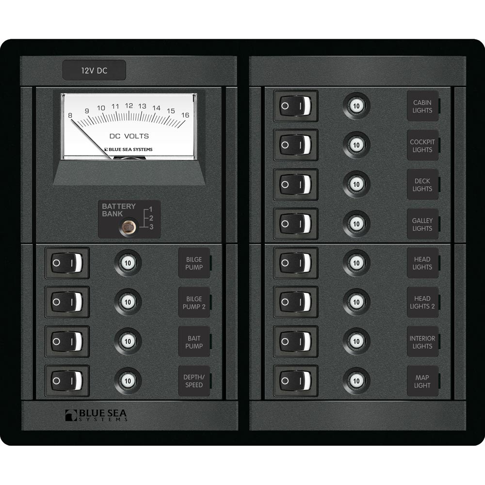 Blue Sea Systems Blue Sea 1464 12 Position Switch CLB + Meter Square — marine electrical panels
