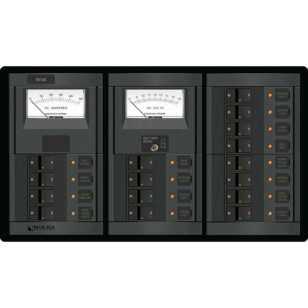 Blue Sea Systems Blue Sea 1201 12V DC 16 Position - w/DC Analog Voltmeter & Ammeter — marine electrical panels