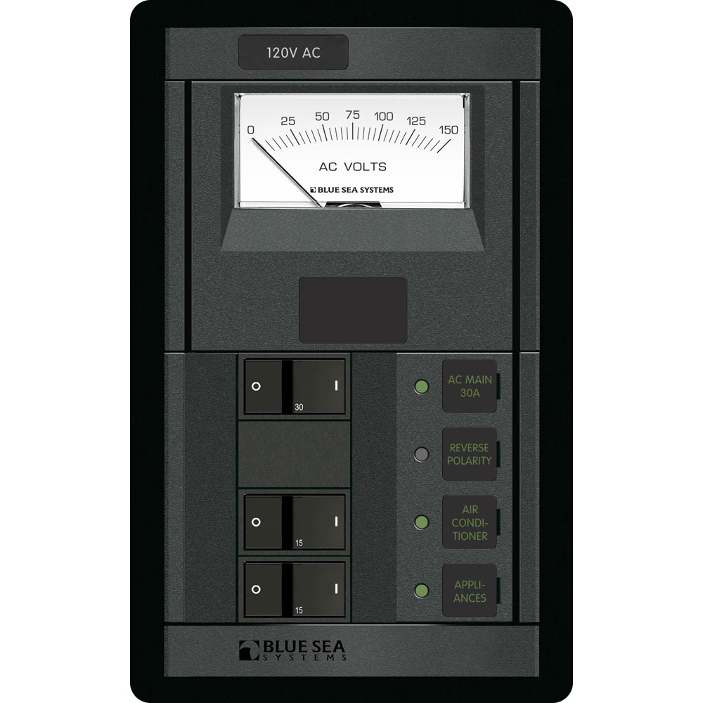 Blue Sea Systems Blue Sea 1206 120V AC Main + 2 Positions w/AC Voltmeter — marine electrical panels