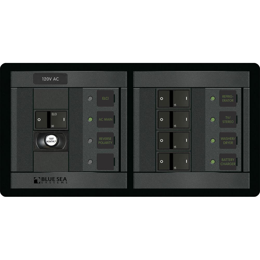 Blue Sea Systems Blue Sea 1193 ELCI Main 30A Double Pole + 4 Positions Horizontal — marine electrical panels
