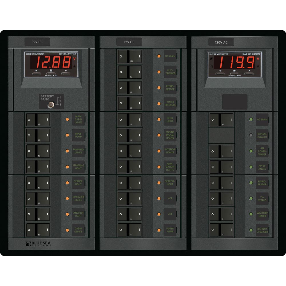 Blue Sea Systems Blue Sea 1218 12V DC Main + 19 Positions / 120V AC Main + 6 Positions — marine electrical panels
