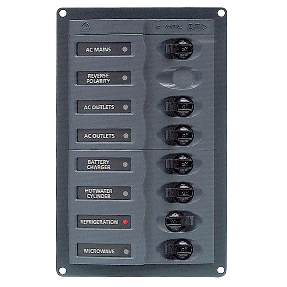 BEP Marine BEP AC Circuit Breaker Panel w/o Meters, 6 Way w/Double Pole Mains — marine electrical panels
