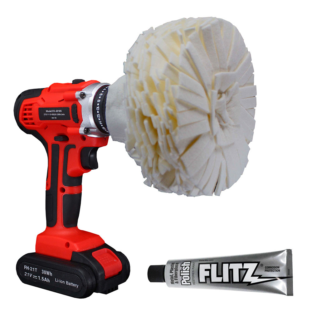Flitz Buff Ball - Large 5" - White w/1.76oz Tube Flitz Polish — marine cleaning