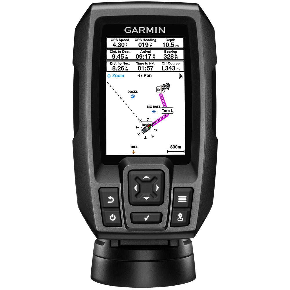 Garmin STRIKER™ 4 Fishfinder Worldwide Version w/77/200kHz - 4-Pin Transducer w/Transom & Trolling Motor Mounts — marine fishfinder only