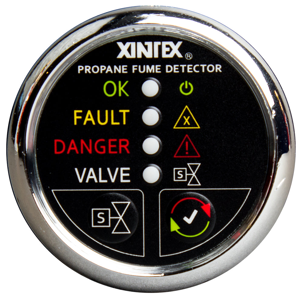 Fireboy-Xintex Propane Fume Detector w/Plastic Sensor & Solenoid Valve - Chrome Bezel Display — marine fume detectors