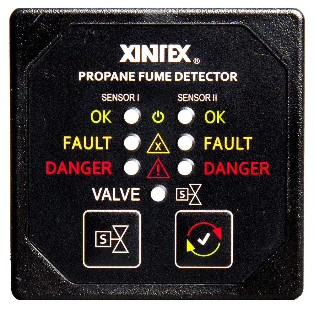 Fireboy-Xintex Propane Fume Detector & Alarm w/2 Plastic Sensors & Solenoid Valve - Square Black Bezel Display — marine fume detectors