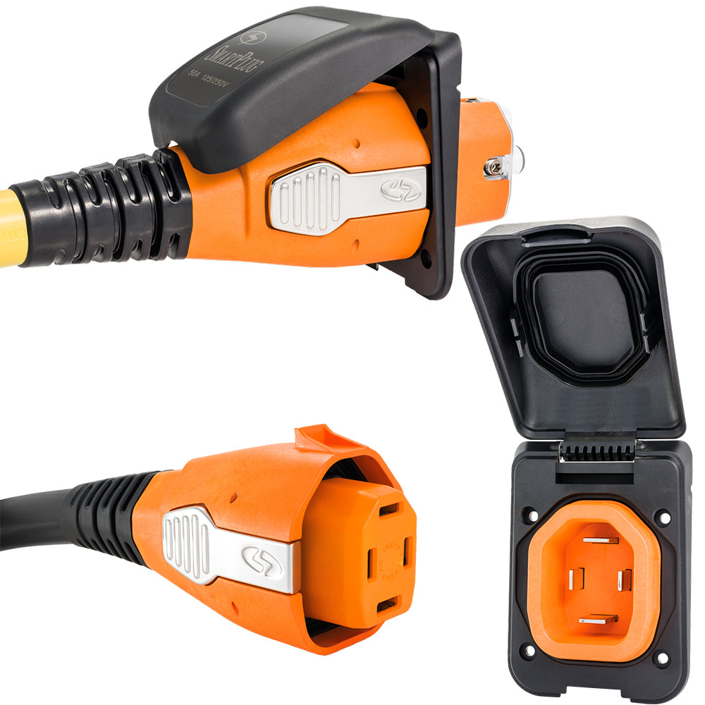 SmartPlug 50 AMP Inlet & Female Cord Connector Combo - Black — marine shore power