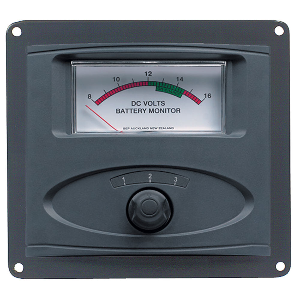 BEP Marine BEP 3 Input Panel Mounted Analog 12V Battery Condition Meter (Expanded Scale 8-16V DC Range) — marine electrical panels