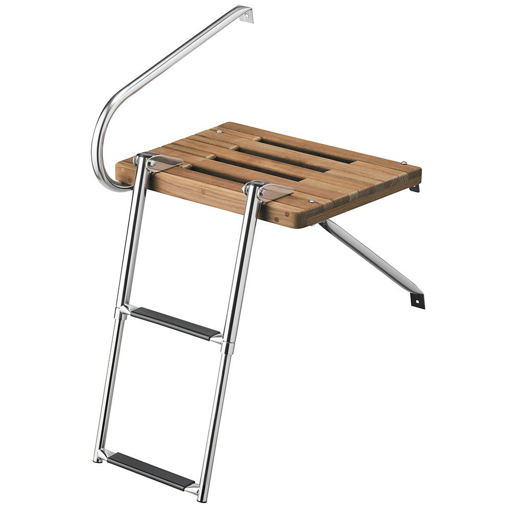 Whitecap Teak Swim Platform w/2-Step Telescoping Ladder f/Boats w/Outboard Motors — marine swim platforms