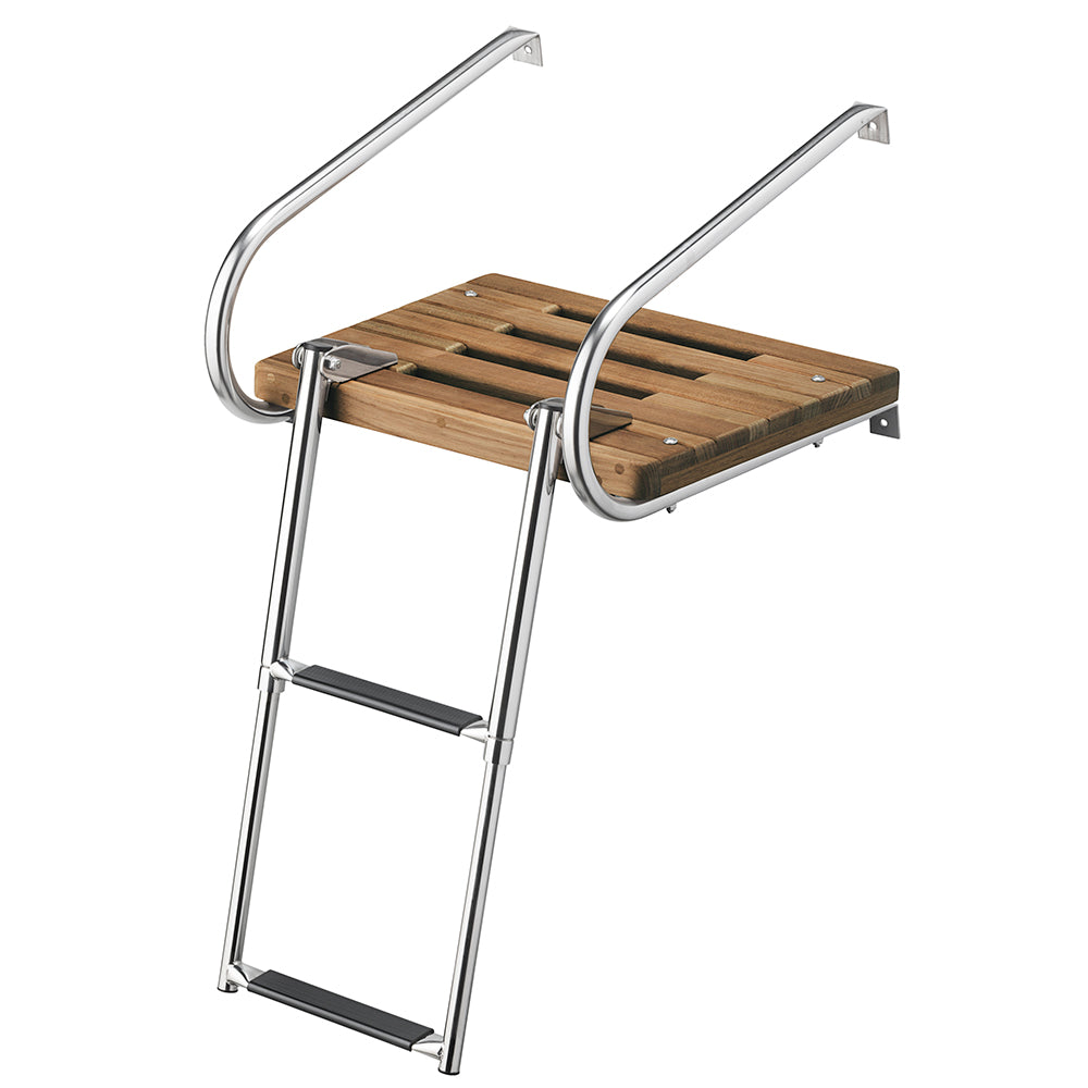 Whitecap Teak Swim Platform w/2-Step Telescoping Ladder f/Boats w/Inboard/Outboard Motors — marine swim platforms