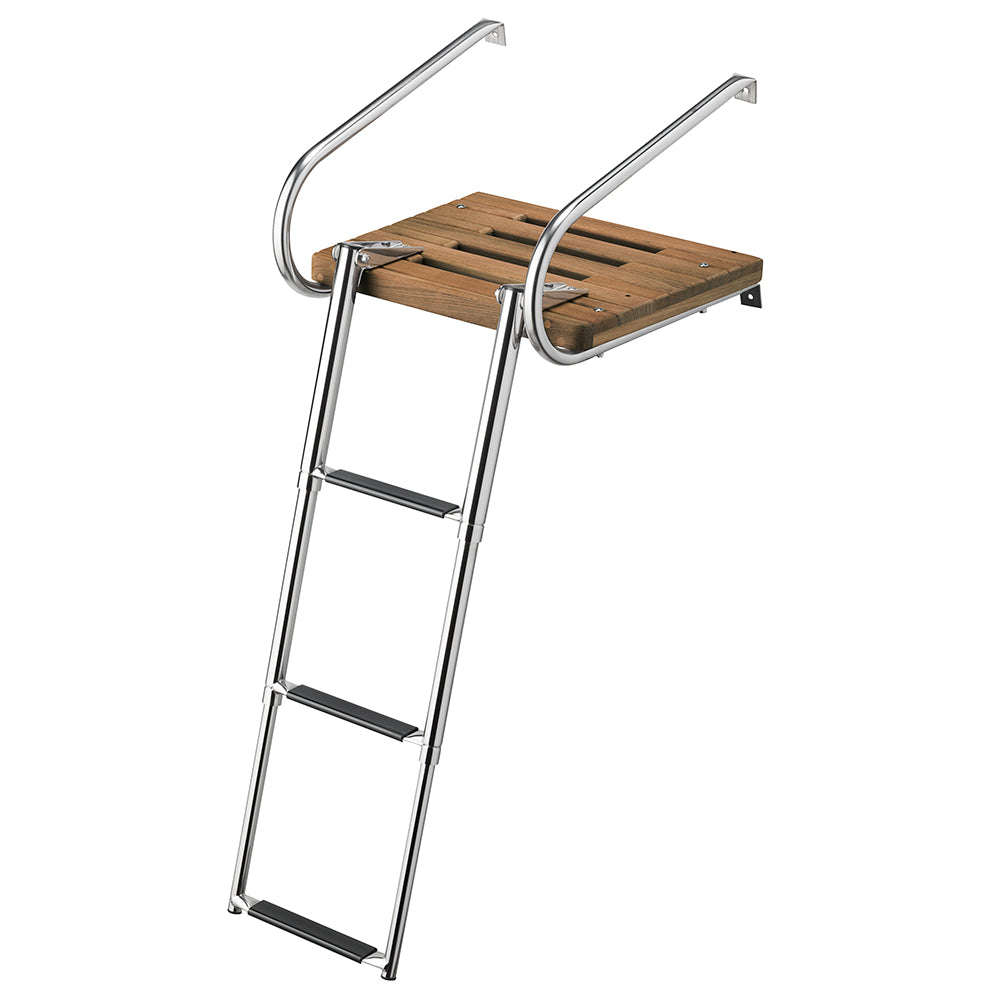 Whitecap Teak Swim Platform w/3-Step Telescoping Ladder f/Boats w/Inboard/Outboard Motors — marine swim platforms