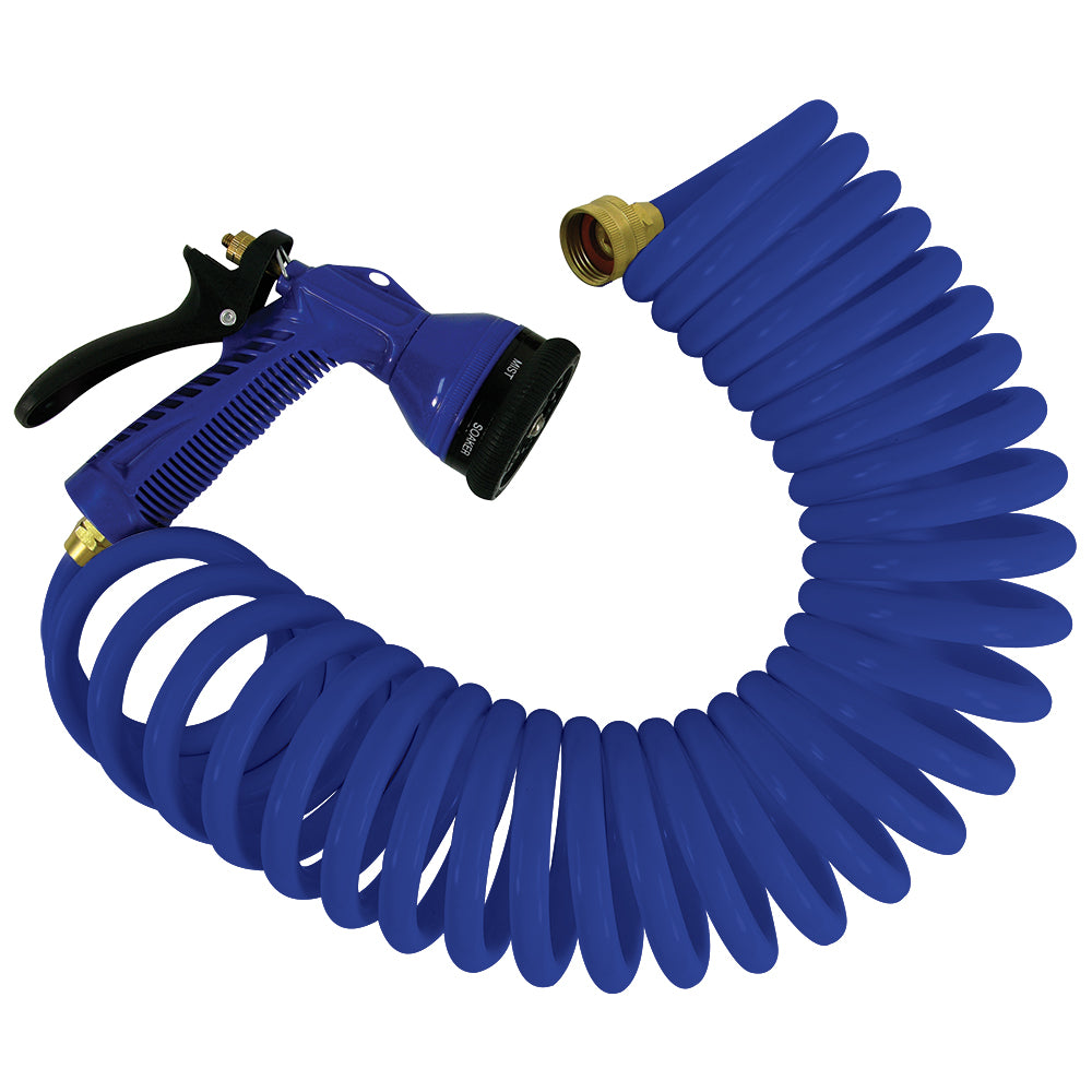 Whitecap 50' Blue Coiled Hose w/Adjustable Nozzle — marine washdown / pressure pumps