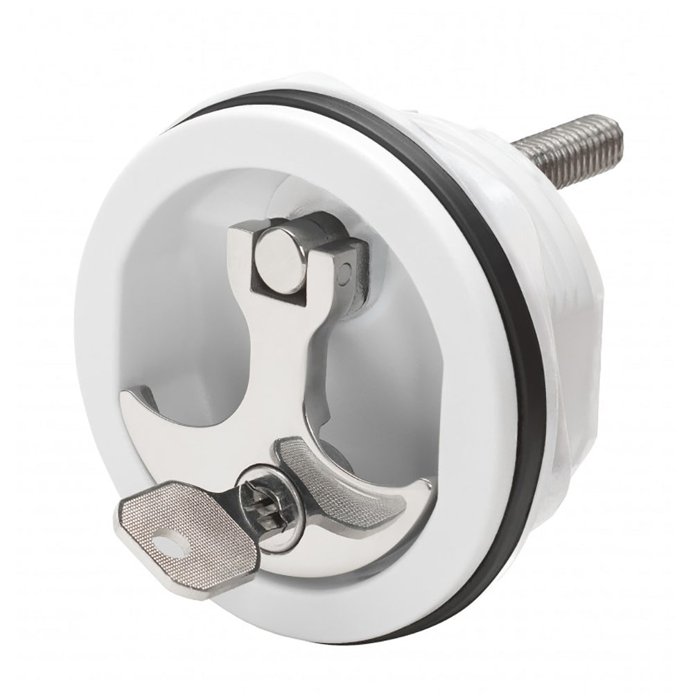 Whitecap Compression Handle CP Zamac/White Nylon Locking Fresh Water Use Only — marine latches