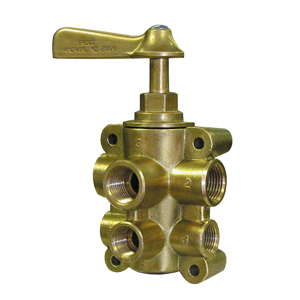 GROCO 6-Port NPT Bronze Fuel Valve 1/2" Main - 3/8" Return — marine fittings