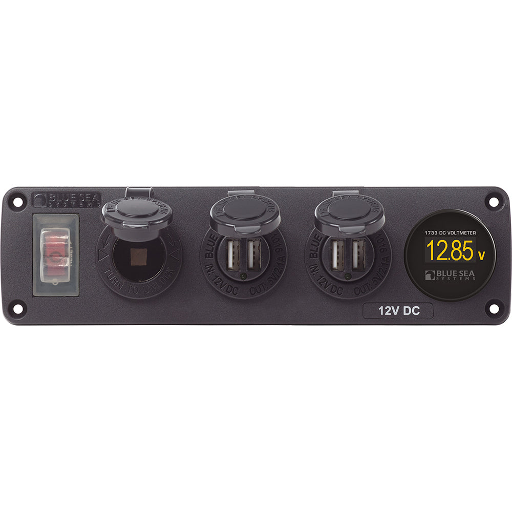 Blue Sea Systems Blue Sea 4368 Water Resistant USB Accessory Panel - 12V Socket, 2x 2.1A Dual USB Chargers, Mini Voltmeter — marine accessories