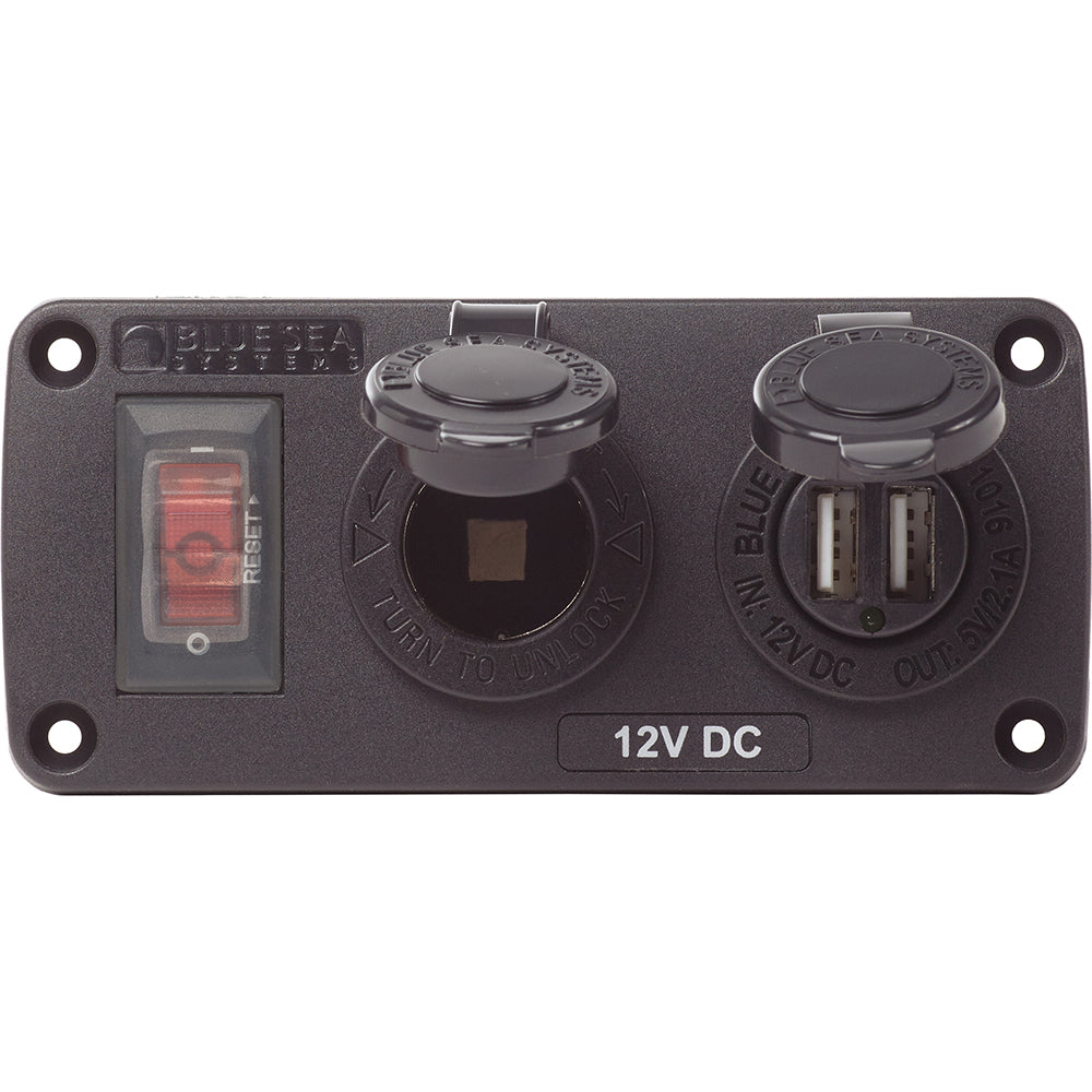 Blue Sea Systems Blue Sea 4363 Water Resistant USB Accessory Panels - 15A Circuit Breaker, 12V Socket, 2.1A Dual USB Charger — marine accessories
