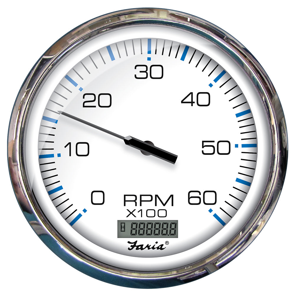 Faria Beede Instruments Faria Chesapeake White SS 5" Tachometer w/Digital Hourmeter - 6000 RPM (Gas) (Inboard) — marine gauges