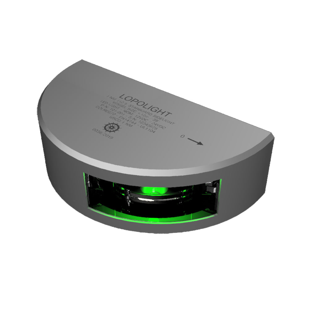 Lopolight Series 101-001 - Starboard Side Light - 1NM - Vertical Mount - Green - Silver Housing — marine navigation lights