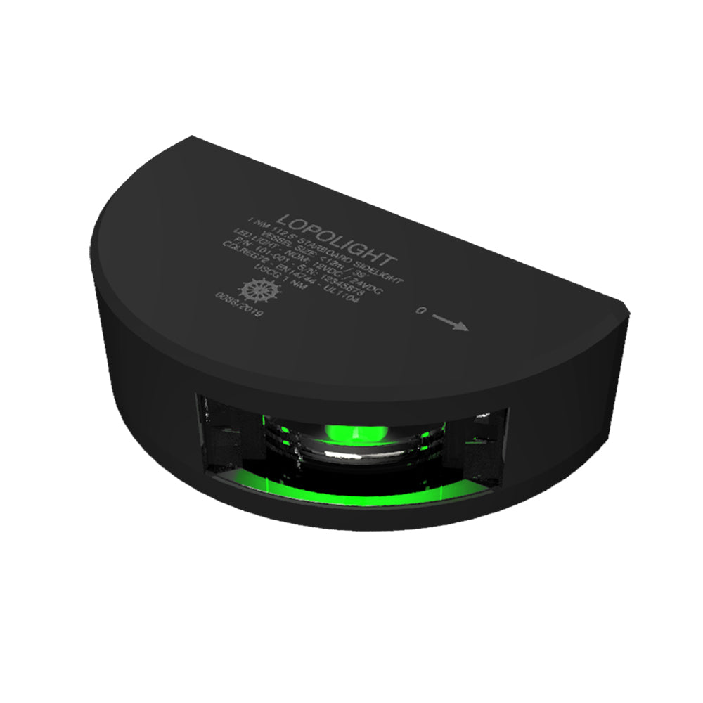 Lopolight Series 101-001 - Starboard Side Light - 1NM - Vertical Mount - Green - Black Housing — marine navigation lights