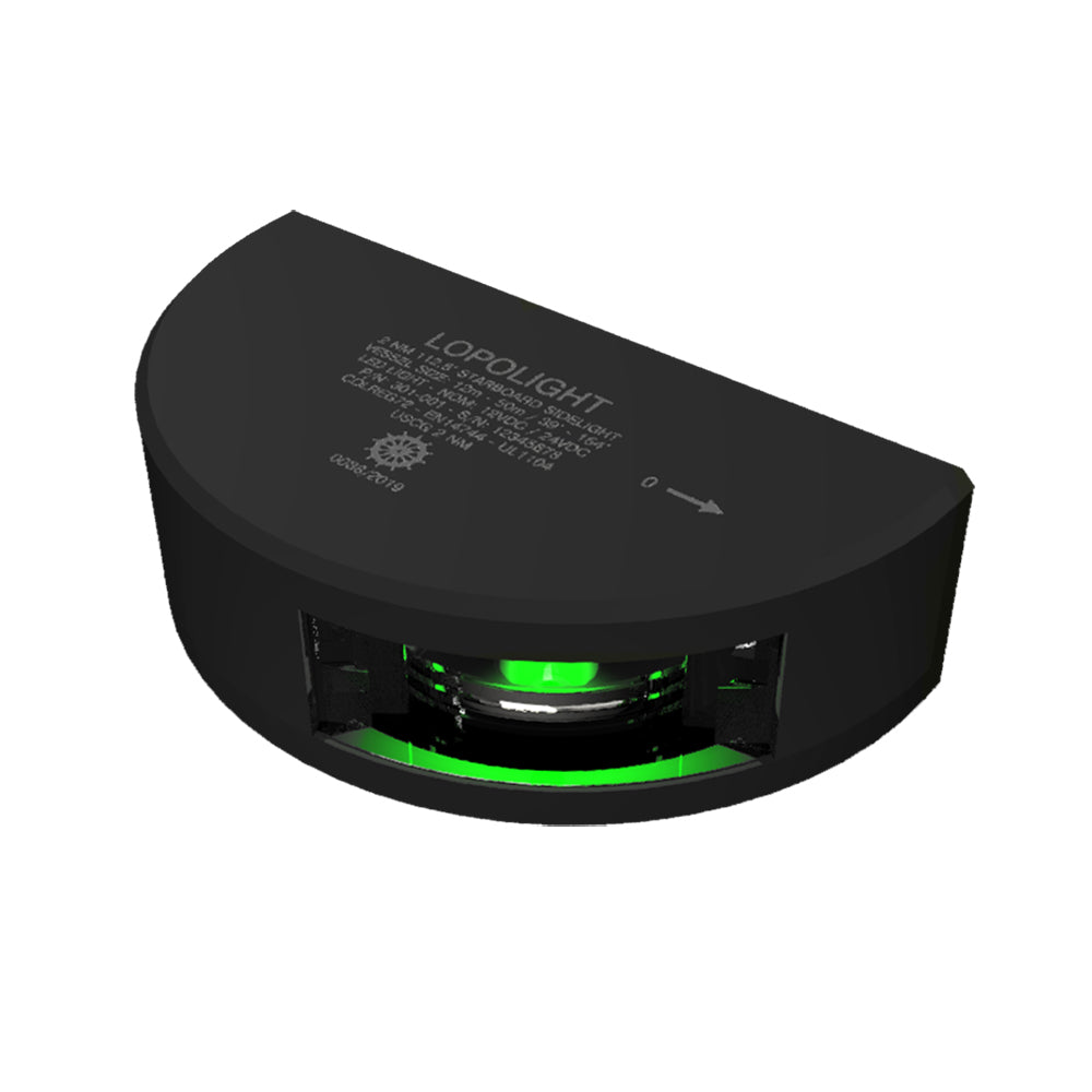 Lopolight Series 301-001 - Starboard Sidelight - 2NM - Vertical Mount - Green - Black Housing — marine navigation lights