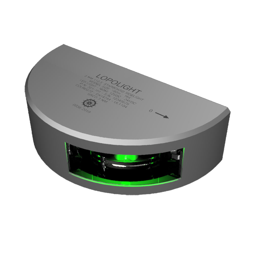 Lopolight Series 301-101 - Starboard Sideight - 3NM - Vertical Mount - Green - Silver Housing — marine navigation lights