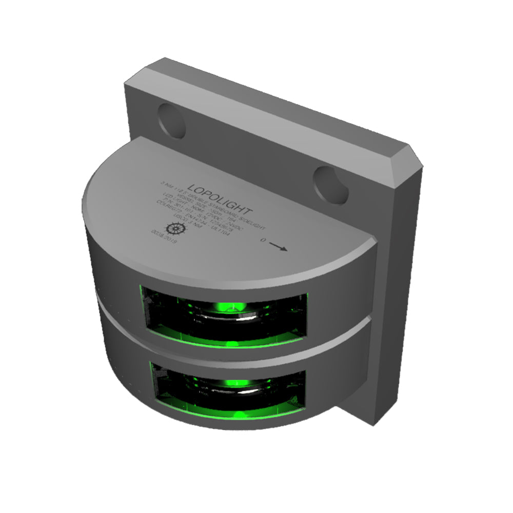 Lopolight Series301-101 - Double Stacked Starboard Sidelight - 3NM - Vertical Mount - Green - Silver Housing — marine navigation lights