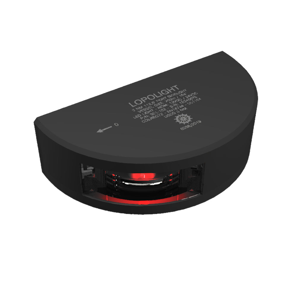 Lopolight Series 301-102 - Port Sidelight - Vertical Mount - 3NM - Red - Black Housing — marine navigation lights