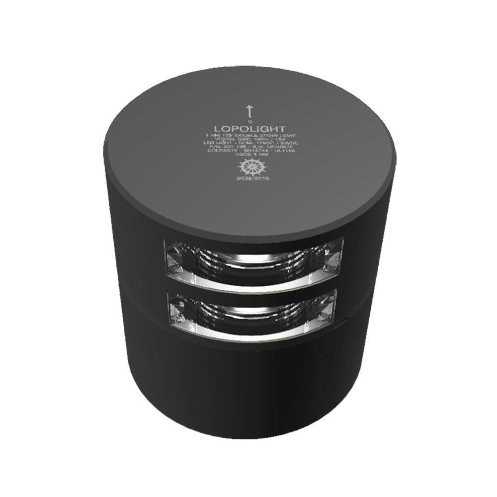 Lopolight Series 301-106 - Double Stacked Stern Light - 3NM - Horizontal Mount - White - Black Housing — marine navigation lights