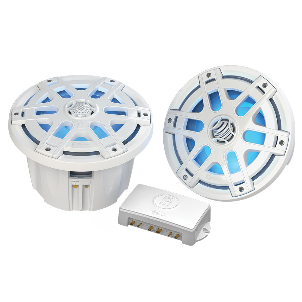 Poly-Planar MA-OC8 8" 500 Watt Waterproof Blue LED Speaker - White — marine speakers