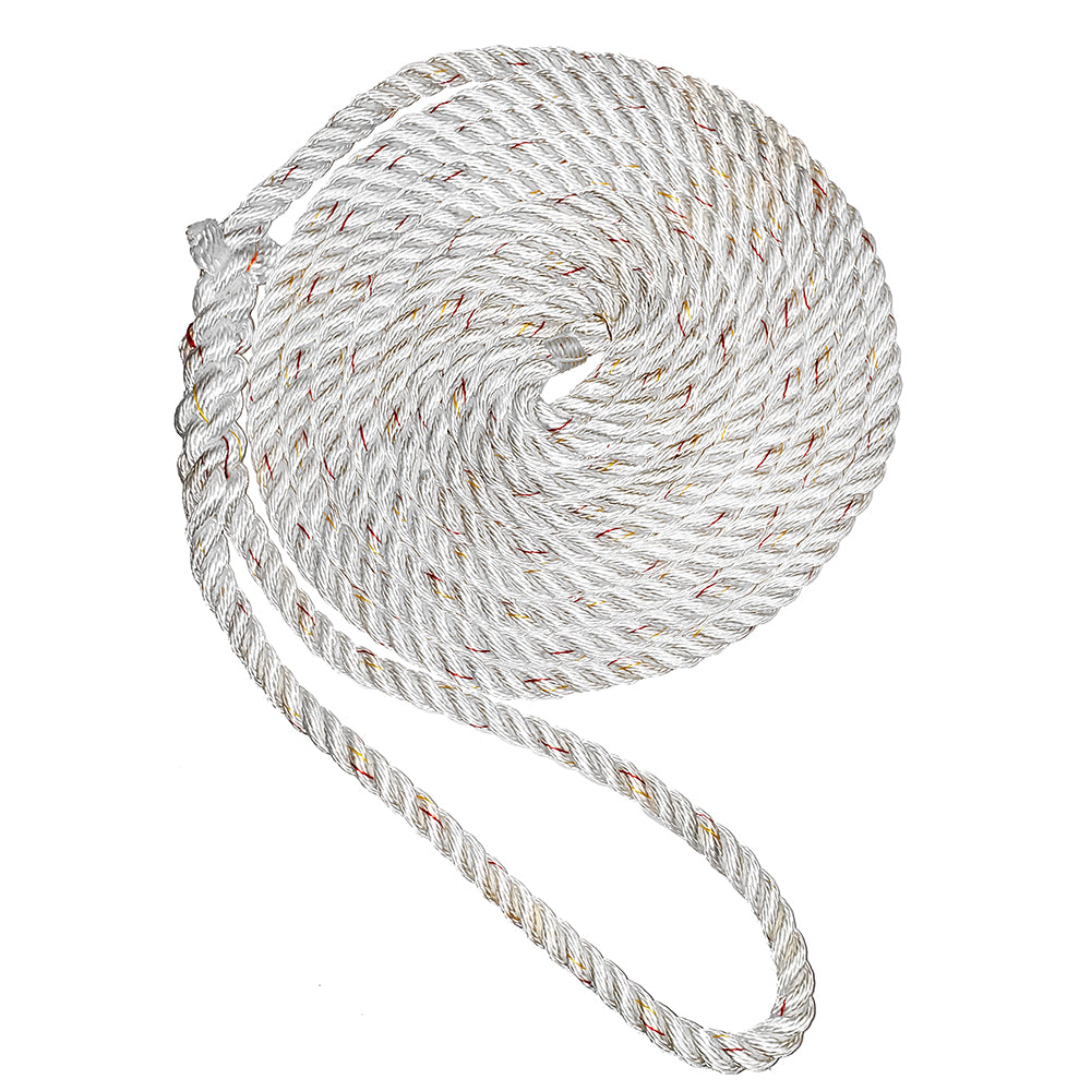 New England Ropes 1/2" Premium 3-Strand Dock Line - White w/Tracer - 35' — marine dock line
