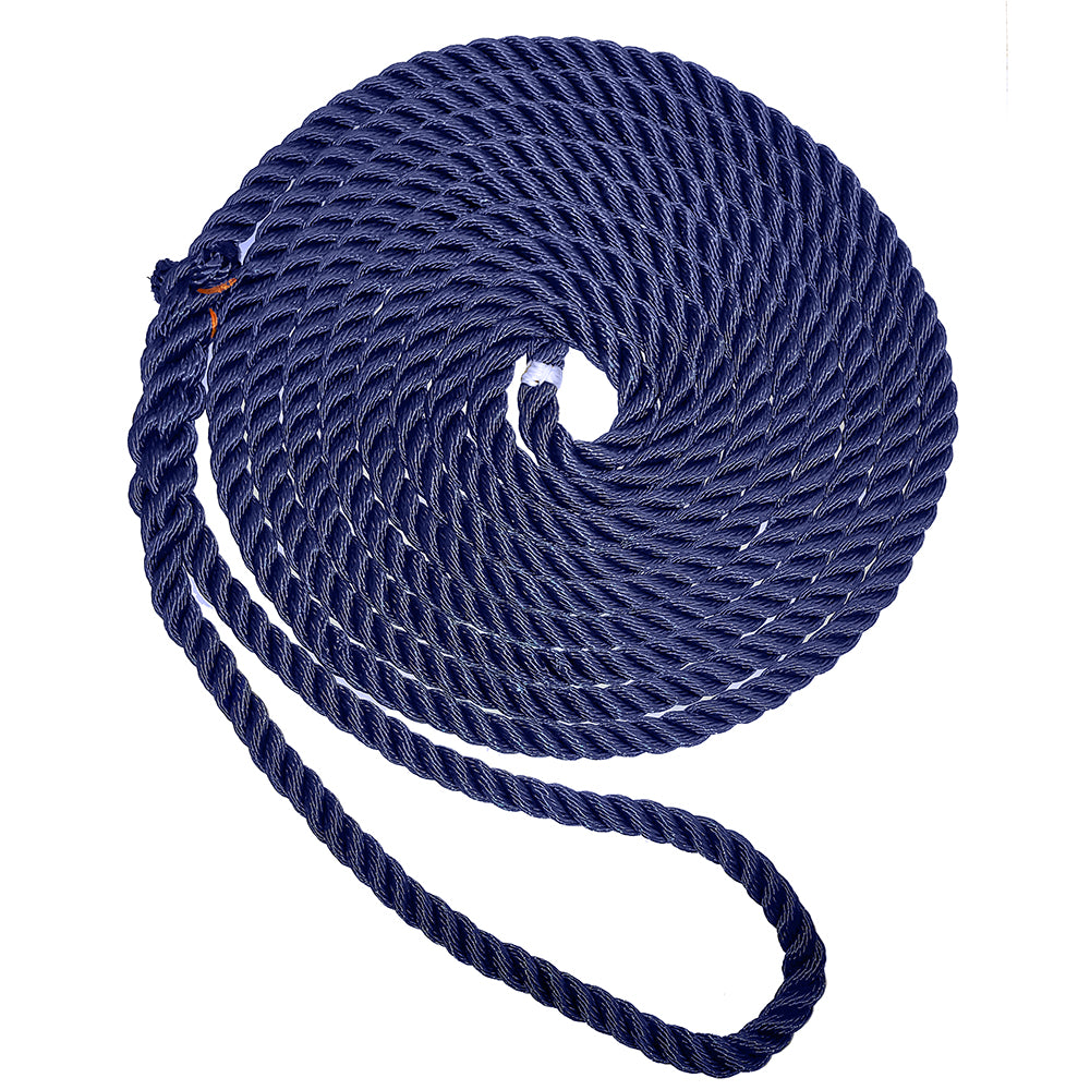 New England Ropes 3/8" Premium 3-Strand Dock Line - Navy Blue - 25' — marine dock line