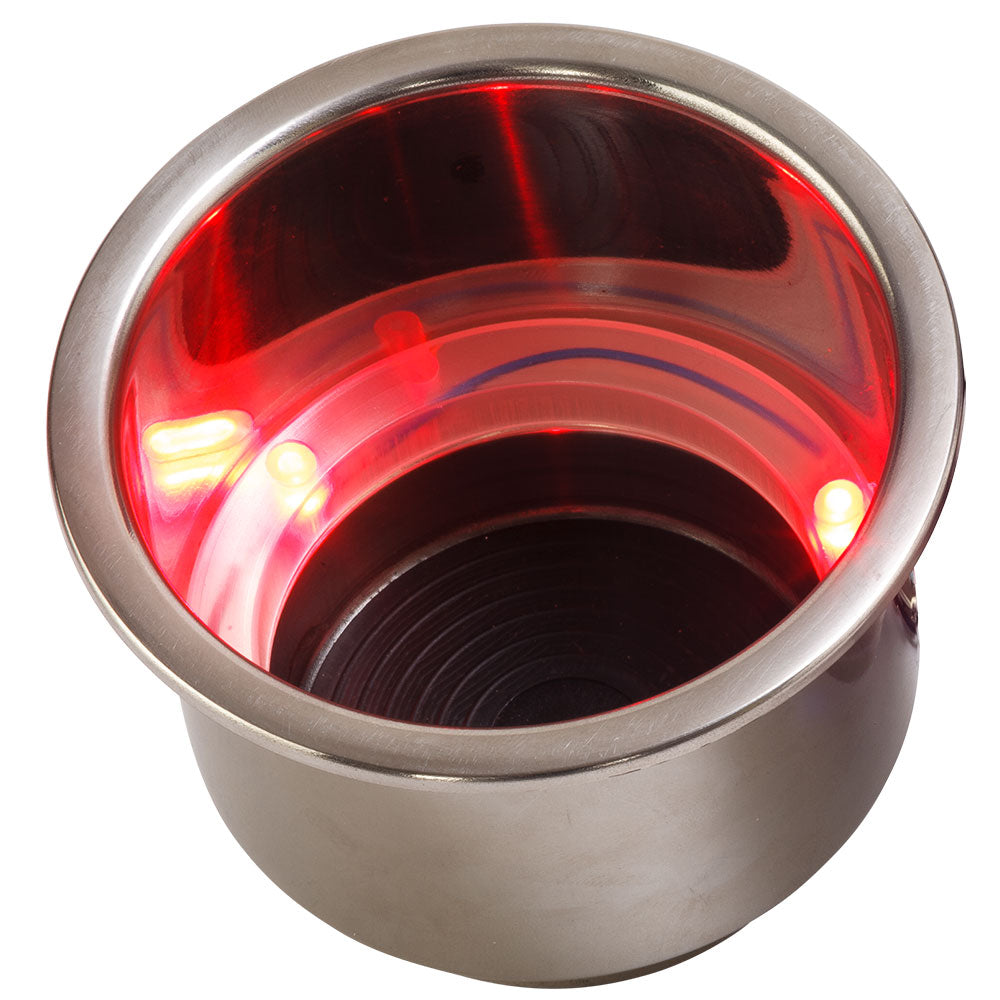 Sea-Dog LED Flush Mount Combo Drink Holder w/Drain Fitting - Red LED — marine deck / galley