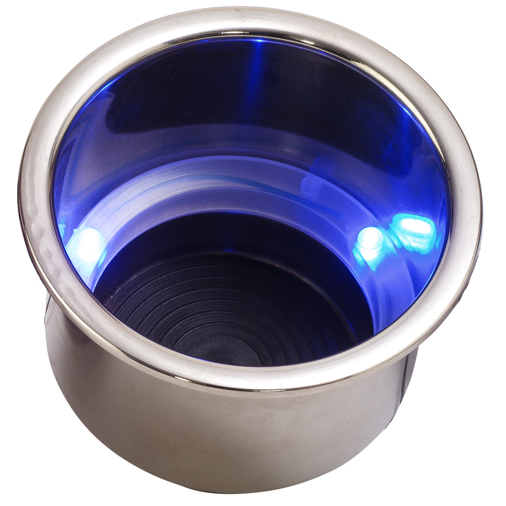 Sea-Dog LED Flush Mount Combo Drink Holder w/Drain Fitting - Blue LED — marine deck / galley