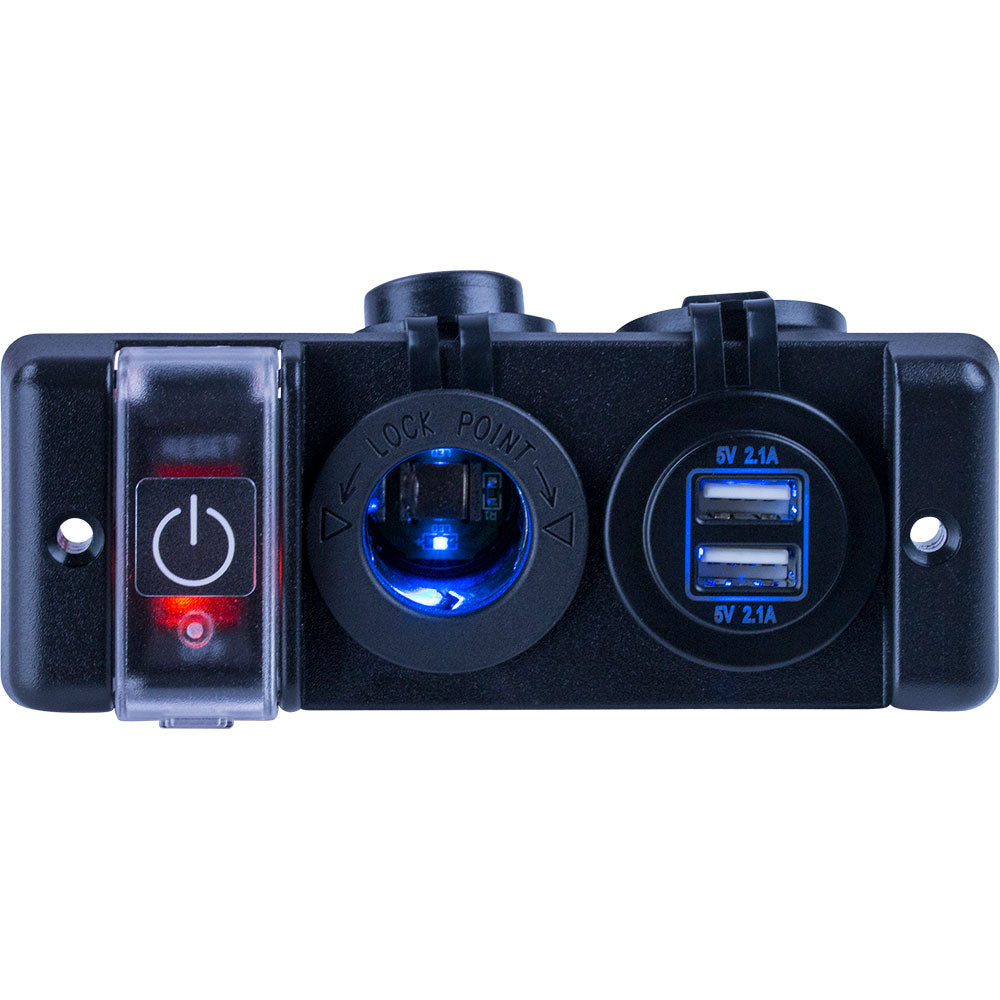 Sea-Dog Double USB & Power Socket Panel w/Breaker Switch — marine accessories