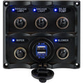 Sea-Dog Water Resistant Toggle Switch Panel w/USB Power Socket - 5 Toggle — marine electrical panels