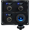 Sea-Dog Water Resistant Toggle Switch Panel w/LED Power Socket - 3 Toggle — marine electrical panels