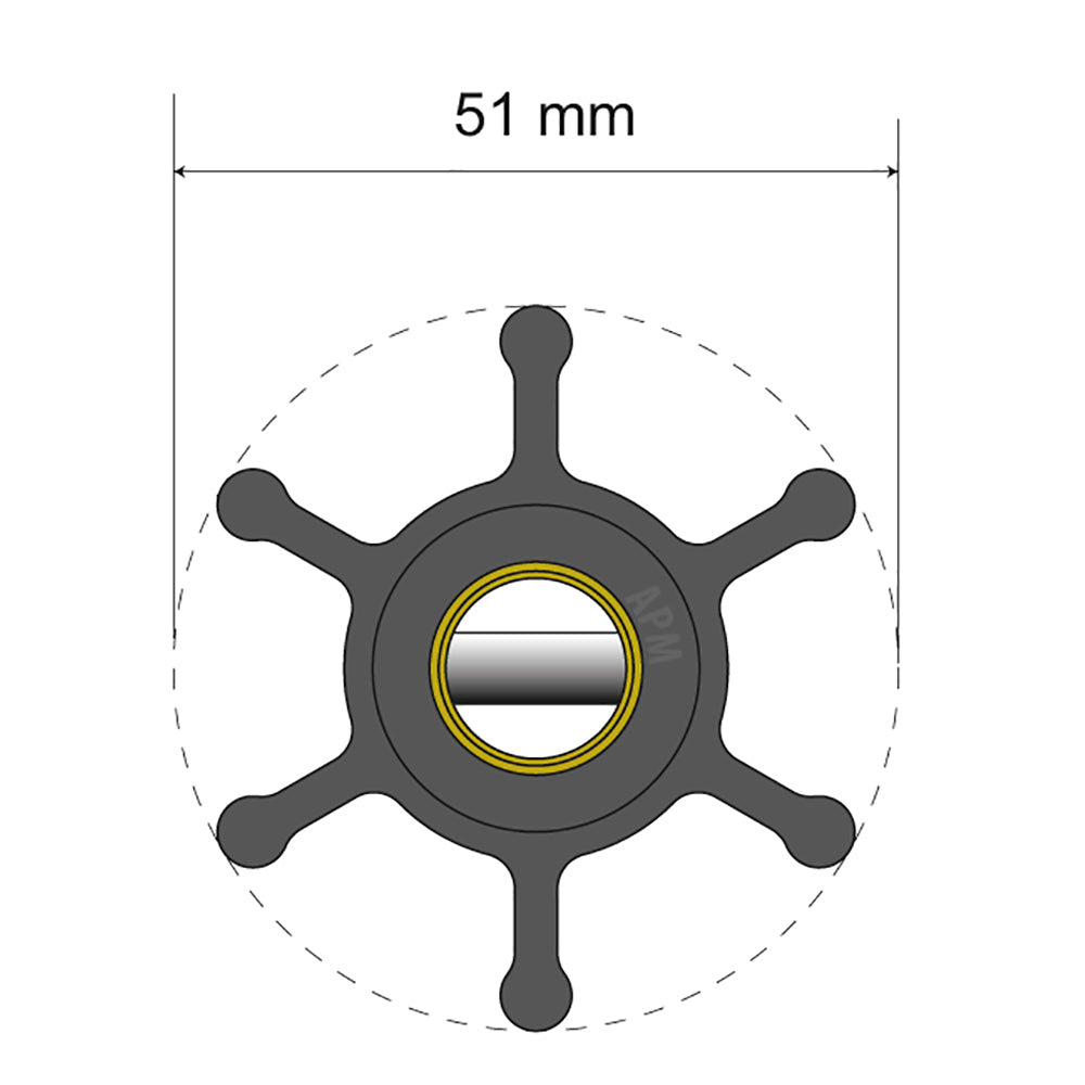 Albin Group Premium Impeller Kit - 51 x 22 x 12.7mm - 6 Blade - Pin Insert — marine impellers
