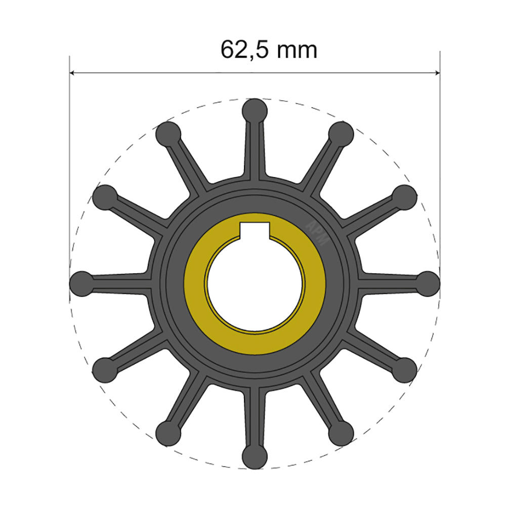 Albin Group Premium Impeller Kit 62.5 x 16 x 22.4mm - 12 Blade - Key Insert — marine impellers