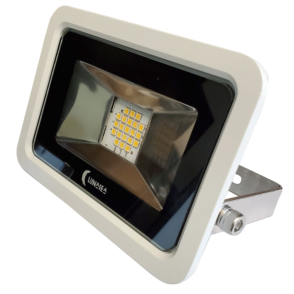 Lunasea Lighting Lunasea 10W Slimline LED Floodlight, 120VAC Only, Cool White, 1200 Lumens, 3' Cord - White Housing — marine flood/spreader lights